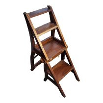 A VICTORIAN STYLE MAHOGANY METAMORPHIC CHAIR/LIBRARY STEPS. (44cm x 40cm x 88cm) Condition: good
