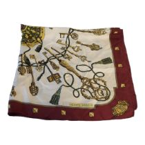 HERMES, A VINTAGE SILK 'KEY MOTIF' SCARF Old fashion kets with claret border . (approx 8icm x