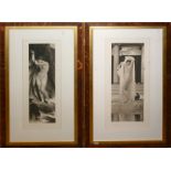 WITHDRAWN! A PAIR OF ART NOUVEAU SEPIA PORTRAIT PRINTS, TWO FEMALE NUDES IN STANDING POSE