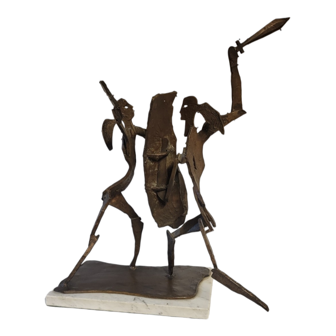 JOHN BEHAN, IRISH, B. 1937, BRONZE GROUP Titled ‘The Battle of Cúchulainn & Ferdia’, 1975. (48cm x