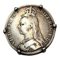 A VICTORIAN SILVER FULL CROWN BROOCH, DATED 1889 With Jubilee portrait bust and George and Dragon to