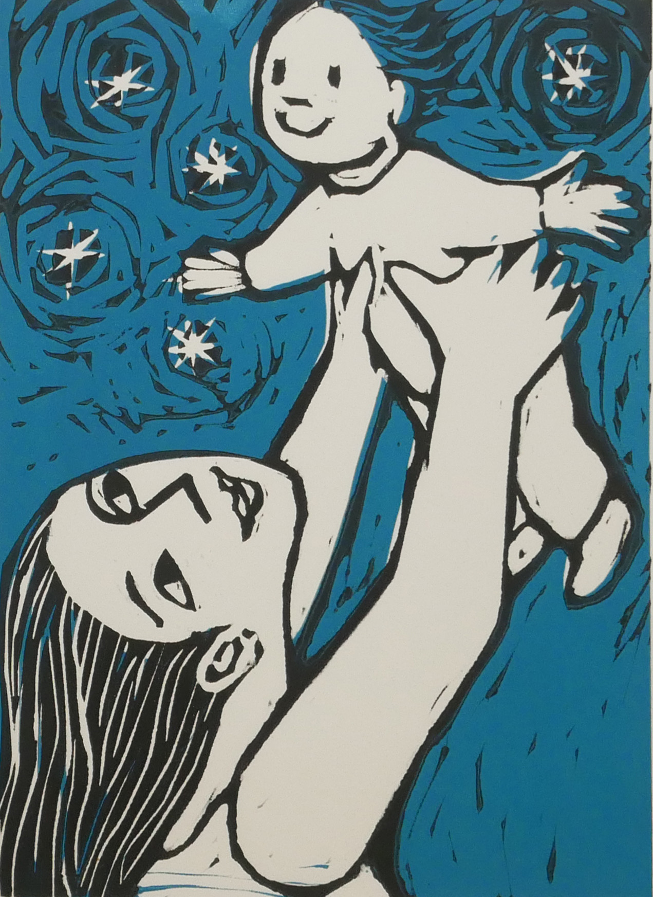 ANITA KLEIN, AUSTRALIAN, B. 1960, LIMITED EDITION (14/50) COLOUR LINOCUT Titled ‘Flying Baby’, 2011,