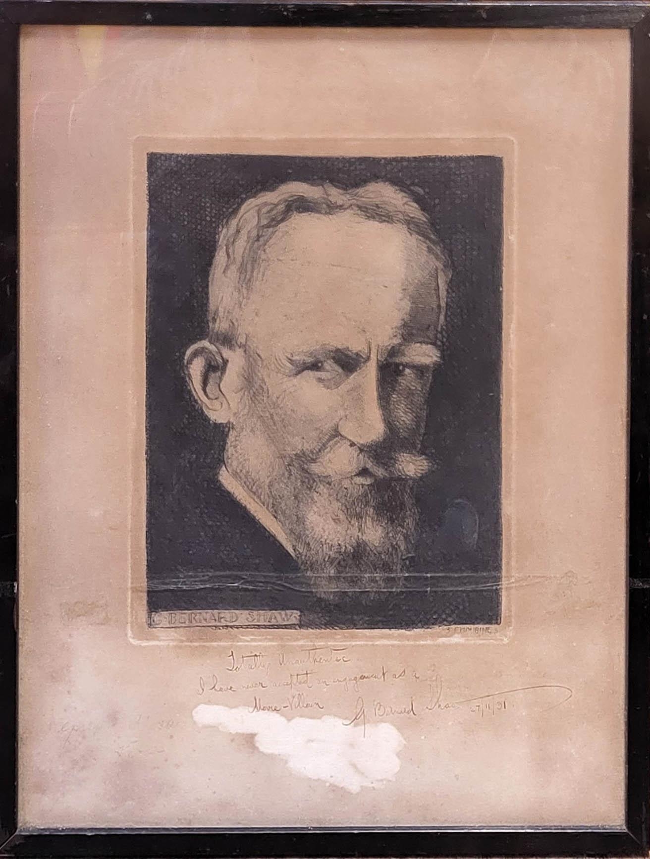 GEORGE BERNARD SHAW, 1856 - 1950, ETCHING Portrait, fully inscribed in ink by Shaw ‘Totally - Image 2 of 4
