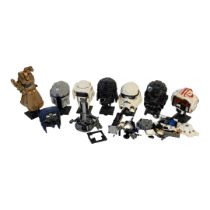 STAR WARS LEGO, A COLLECTION OF ASSEMBLED HEADS Including Darth Vader and Stormtooper helmets,