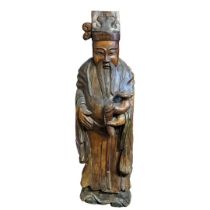 A CHINESE ? LIFE SIZE CARVED WOODEN STATUE OF A SAGE. (110cm) Condition: good overall, some light