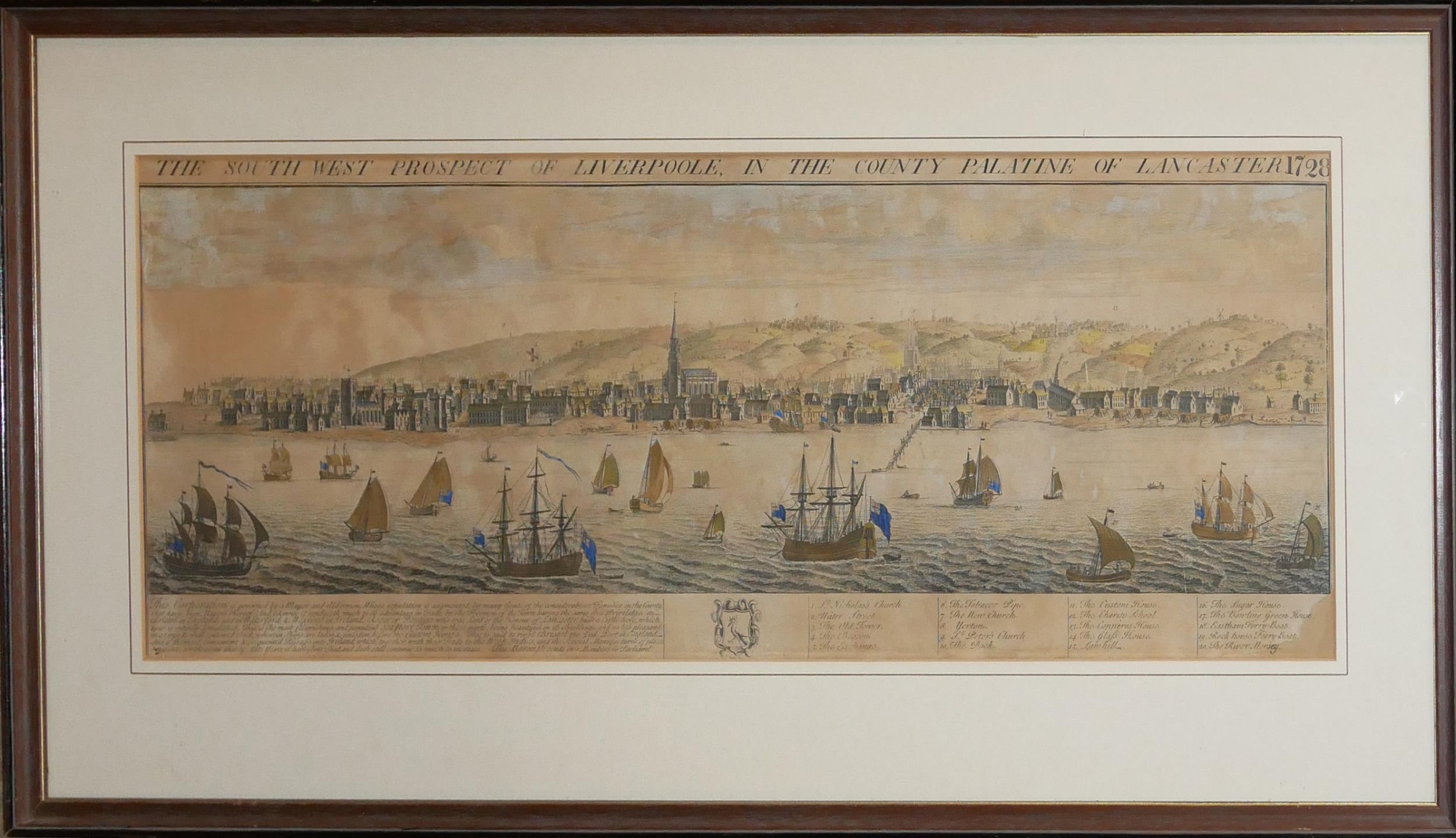 AFTER SAMUEL AND NATHANIEL BUCK, AN 18TH CENTURY HAND COLOURED ENGRAVING Titled 'The South West - Image 2 of 3