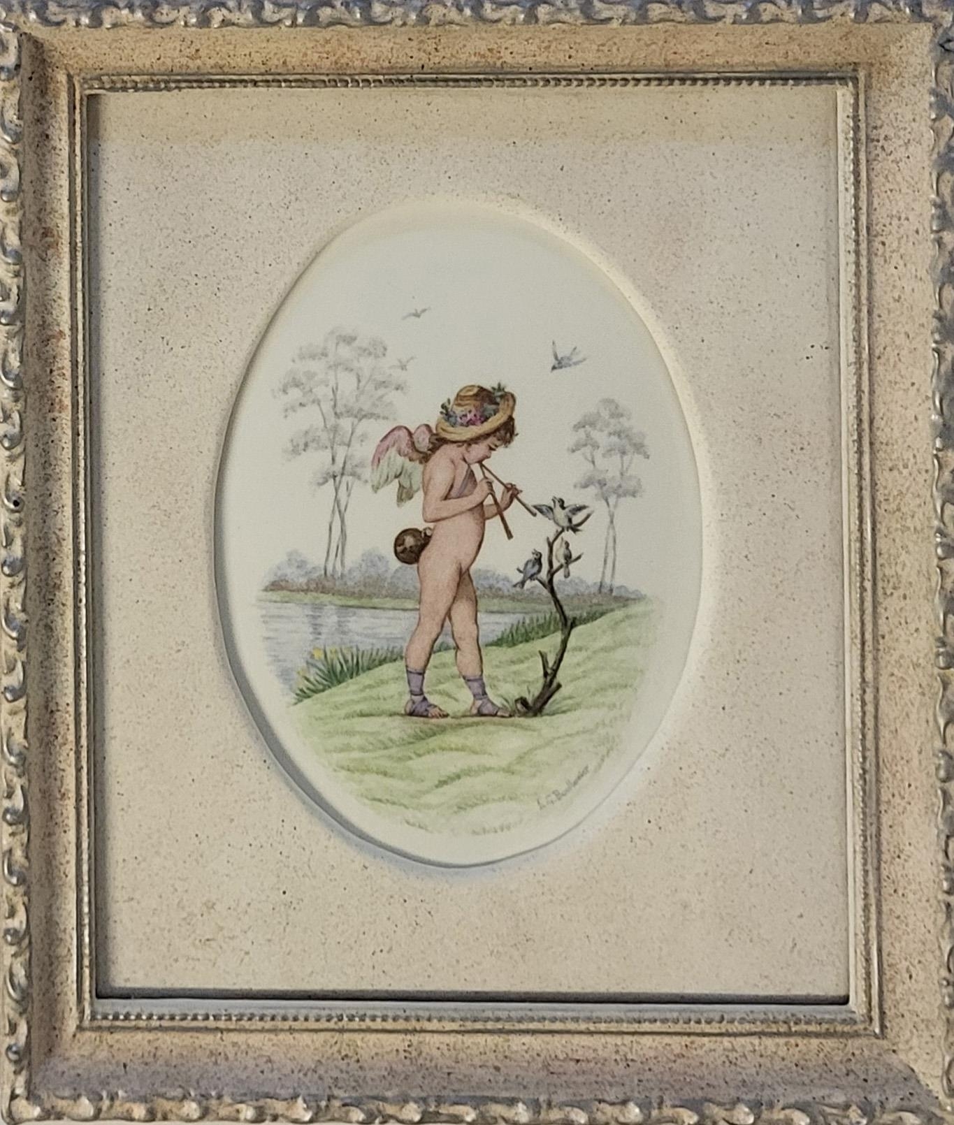 LUCIEN BOULLEMIER FOR MINTON, A PAIR OF OVAL PORCELAIN PLAQUES Polychrome enamelled with cherubs, - Bild 3 aus 15