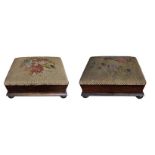 A PAIR OF VICTORIAN ROSEWOOD NEEDLEPOINT UPHOLSTERED FOOTRESTS Having floral bouquet design on a