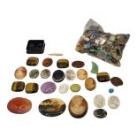 A COLLECTION OF LOOSE HARDSTONE AND PASTE JEWELLERY STONES Various designs, together with two