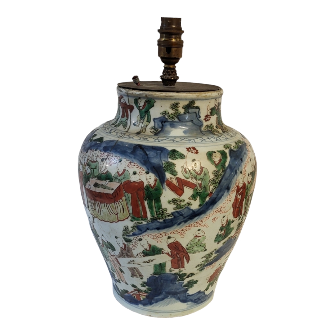 A CHINESE FAMILLE ROSE WUCAI BALUSTER LAMP BASE In Thousand Boys pattern, polychrome enamelled - Image 6 of 9
