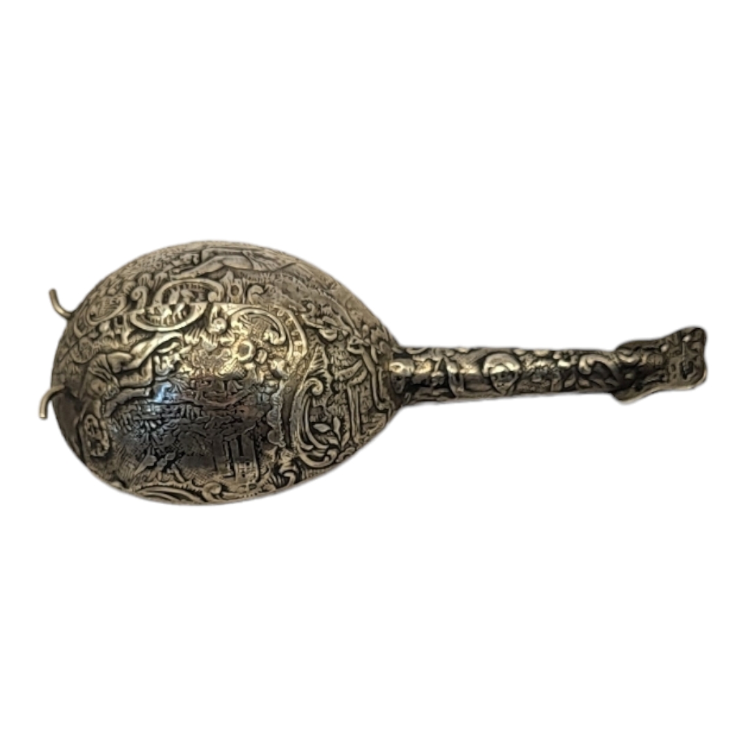 A 19TH CENTURY CONTINENTAL SILVER NOVELTY MANDOLIN Having an embossed design of a child fishing. ( - Image 3 of 3
