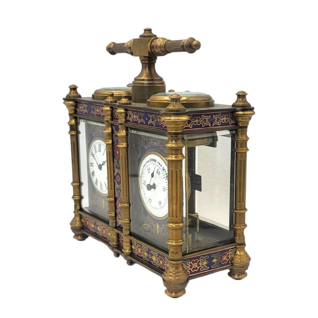 A 19TH CENTURY FRENCH STYLE GILT BRONZE DOUBLE-CLOISONNÉ CARRIAGE CLOCK Two adjacent bevelled - Image 2 of 4