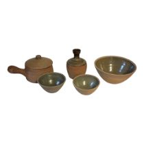 AFTER BERNARD HOWELL LEACH, A SET OF THREE ST. IVES OF CORNWALL EARTHENWARE HAND THROWN BOWLS, CIRCA