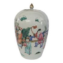 A 19TH CENTURY CHINESE QING DYNASTY FAMILLE ROSE JAR AND COVER Celebration of New Year, decorated in