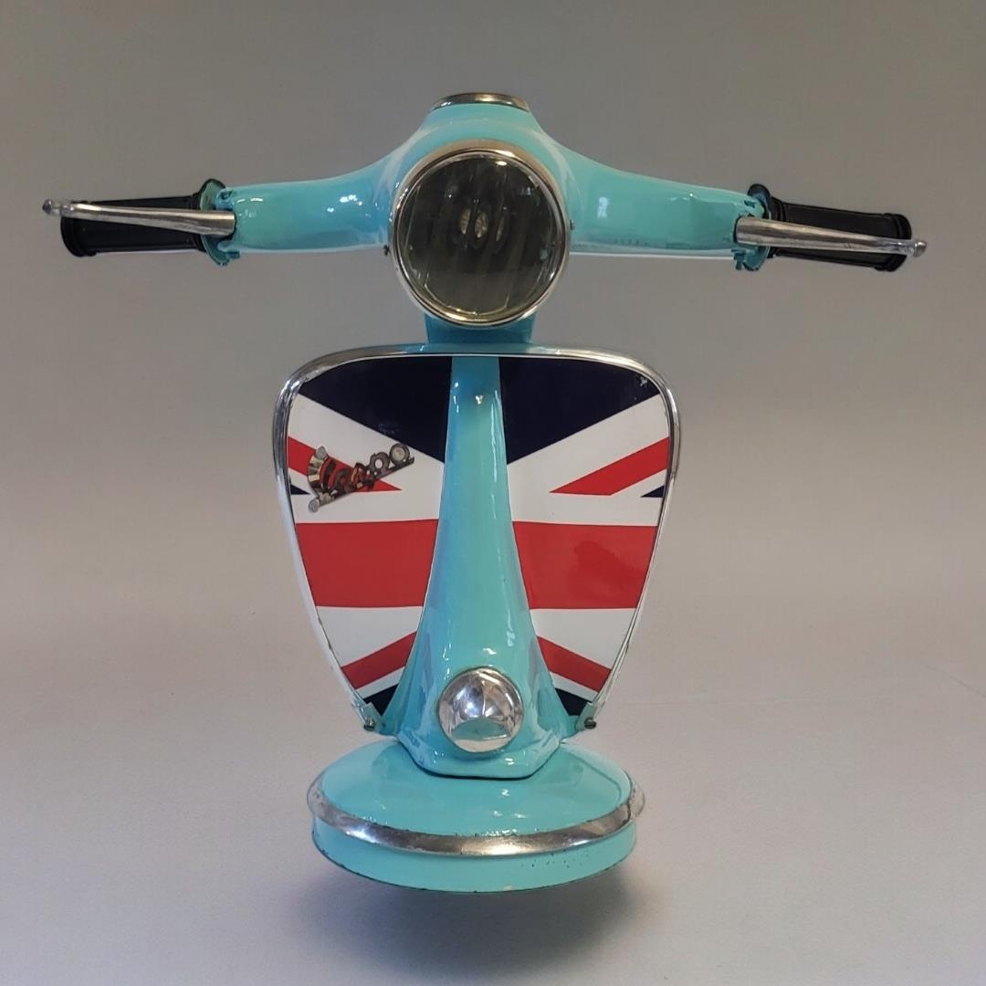 A MID 20TH CENTURY STYLE METAL AND ENAMEL MOD VESPA LAMP Bearing a metal label on Union Jack facade,