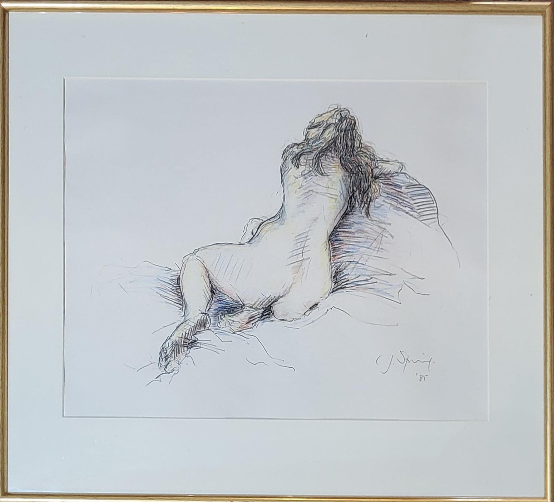 CHRIS SPRING, A 20TH CENTURY PASTEL NUDE STUDY Reclining female, signed C.J. Spring lower right, - Image 3 of 7