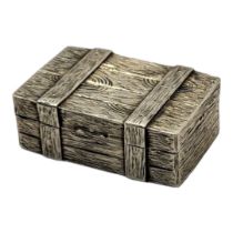 A 20TH CENTURY CONTINENTAL SILVER RECTANGULAR PILL BOX In oak chest design. (approx 4cm)