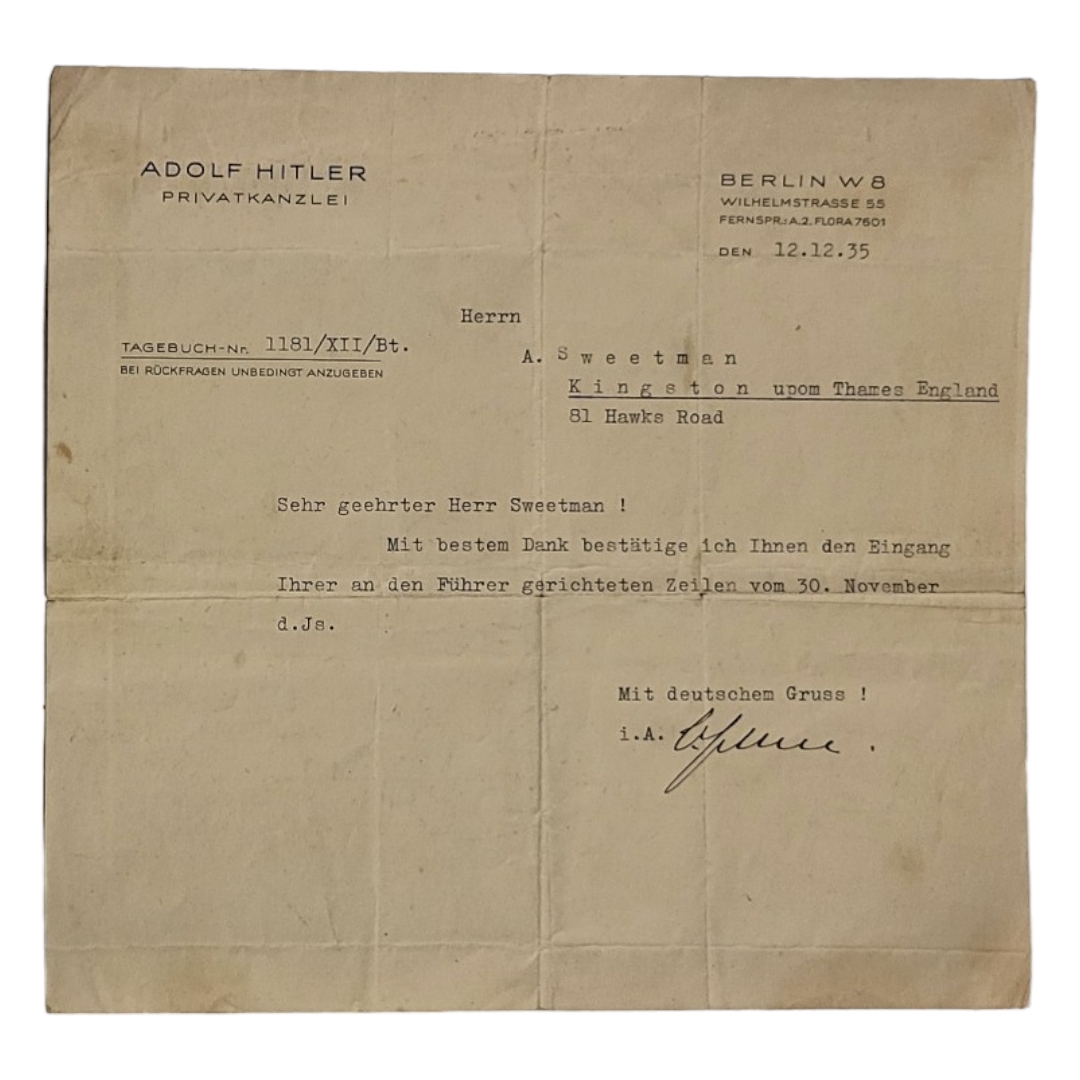 ADOLF HITLER PERSONAL STATIONERY + LETTER Three blank, unused pieces of Adolf Hitler's personal - Image 2 of 3