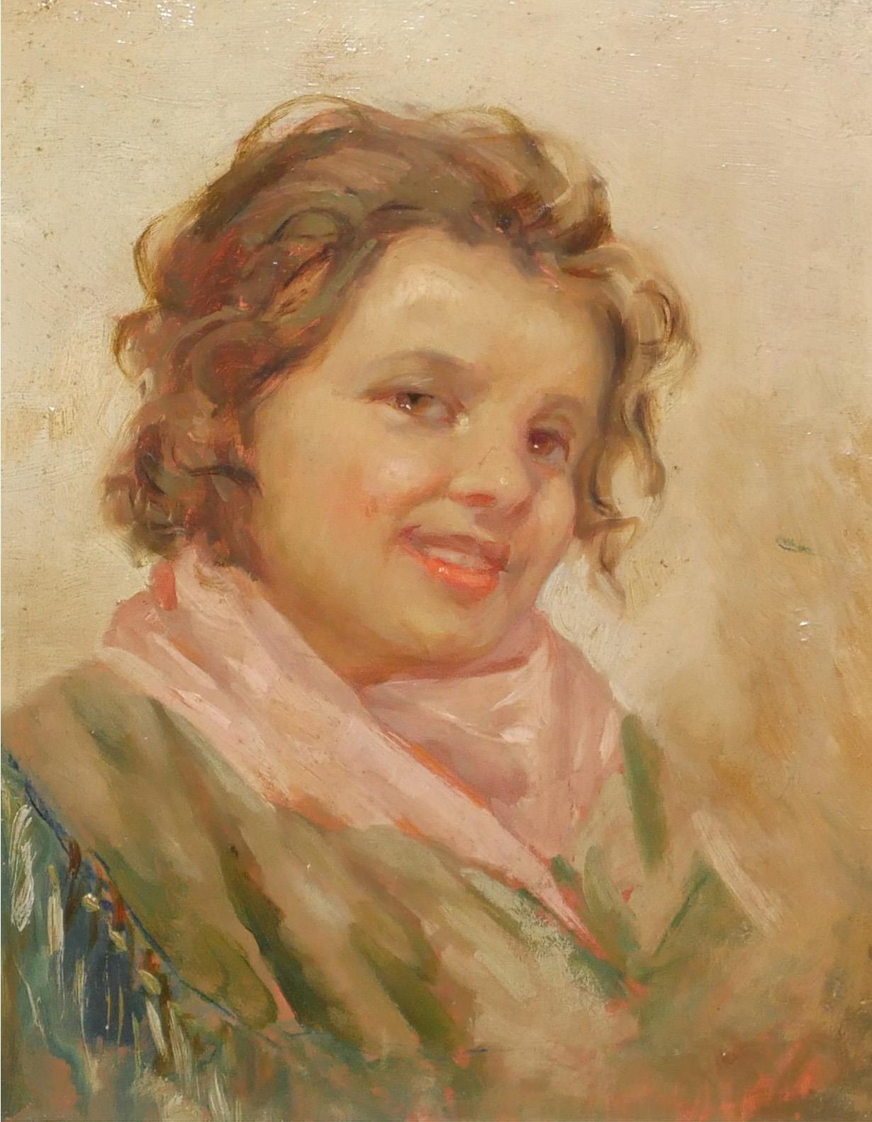 UNKNOWN ARTIST (XX), OIL ON CANVAS, AN EARLY 20TH CENTURY CONTINENTAL PORTRAIT OF A SMILING