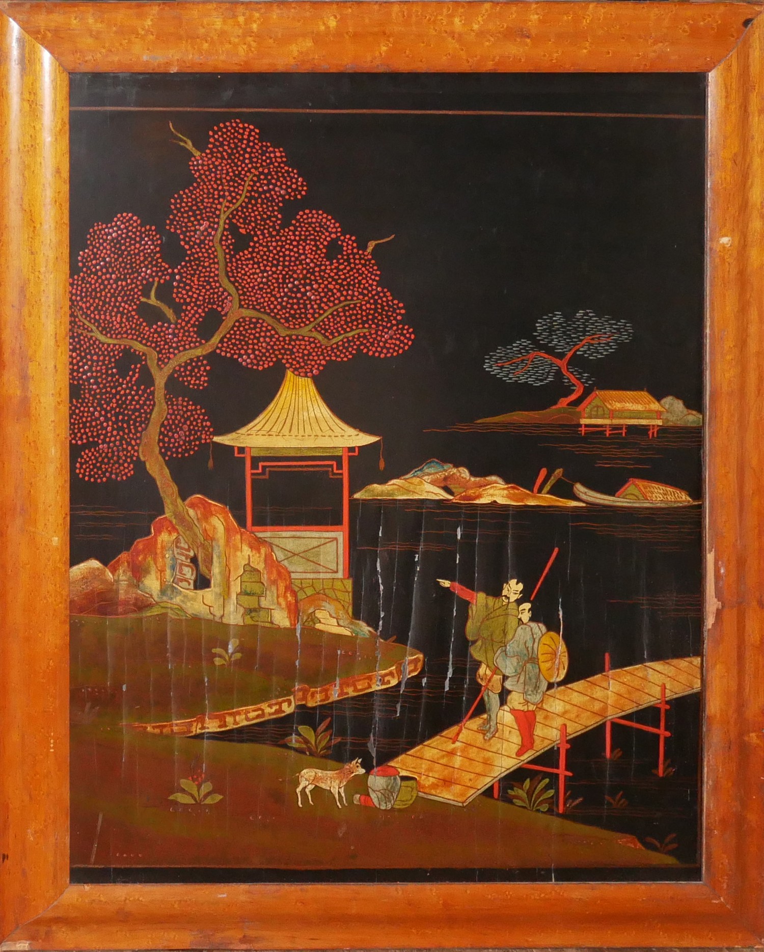 A PAIR OF 19TH CENTURY JAPANESE ENGRAVED AND LACQUERED PANELS Housed in maple frames. (67cm x 82cm - Image 7 of 9