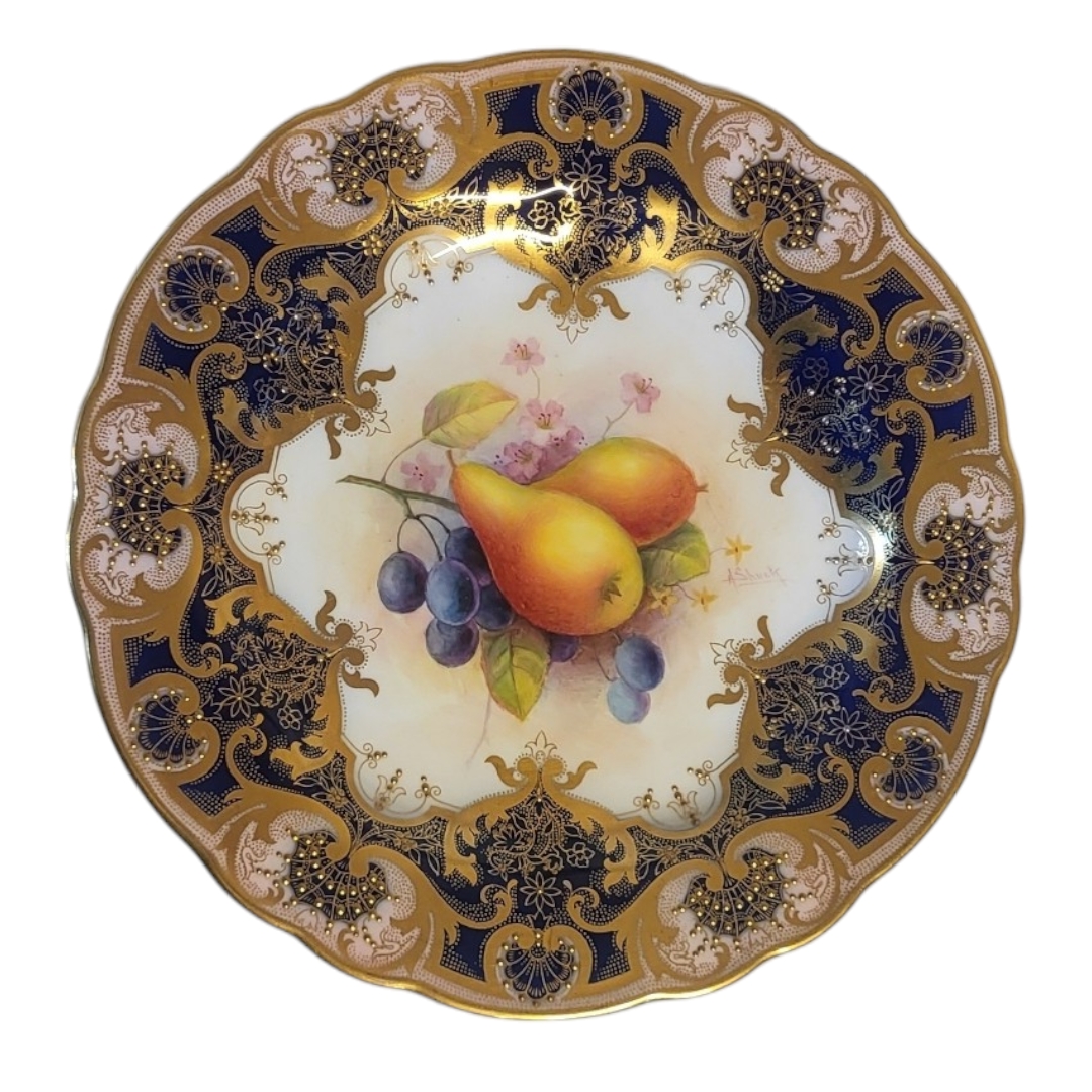 A. SHUCK FOR ROYAL WORCESTER, SIX PIECE PART DESSERT SERVICE Painted with fallen fruit, comprising - Bild 10 aus 21