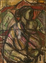 ROSEMARY RUTHERFORD, BRITISH, 1912 - 1972, WATERCOLOUR Stained glass design, Madonna & child. (