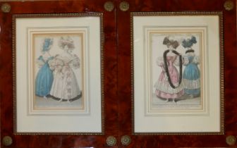 A PAIR OF EARLY 19TH CENTURY 'FASHION' HAND COLOURED ENGRAVINGS Titled 'Costume Parisiens', dated