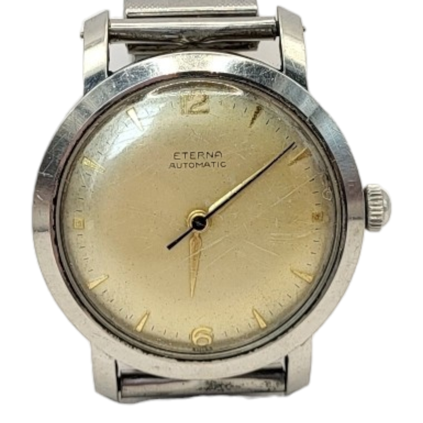 ETERNA, A VINTAGE STAINLESS STEEL AUTOMATIC GENT’S WRISTWATCH Gold tone dial with gilt number - Image 2 of 3