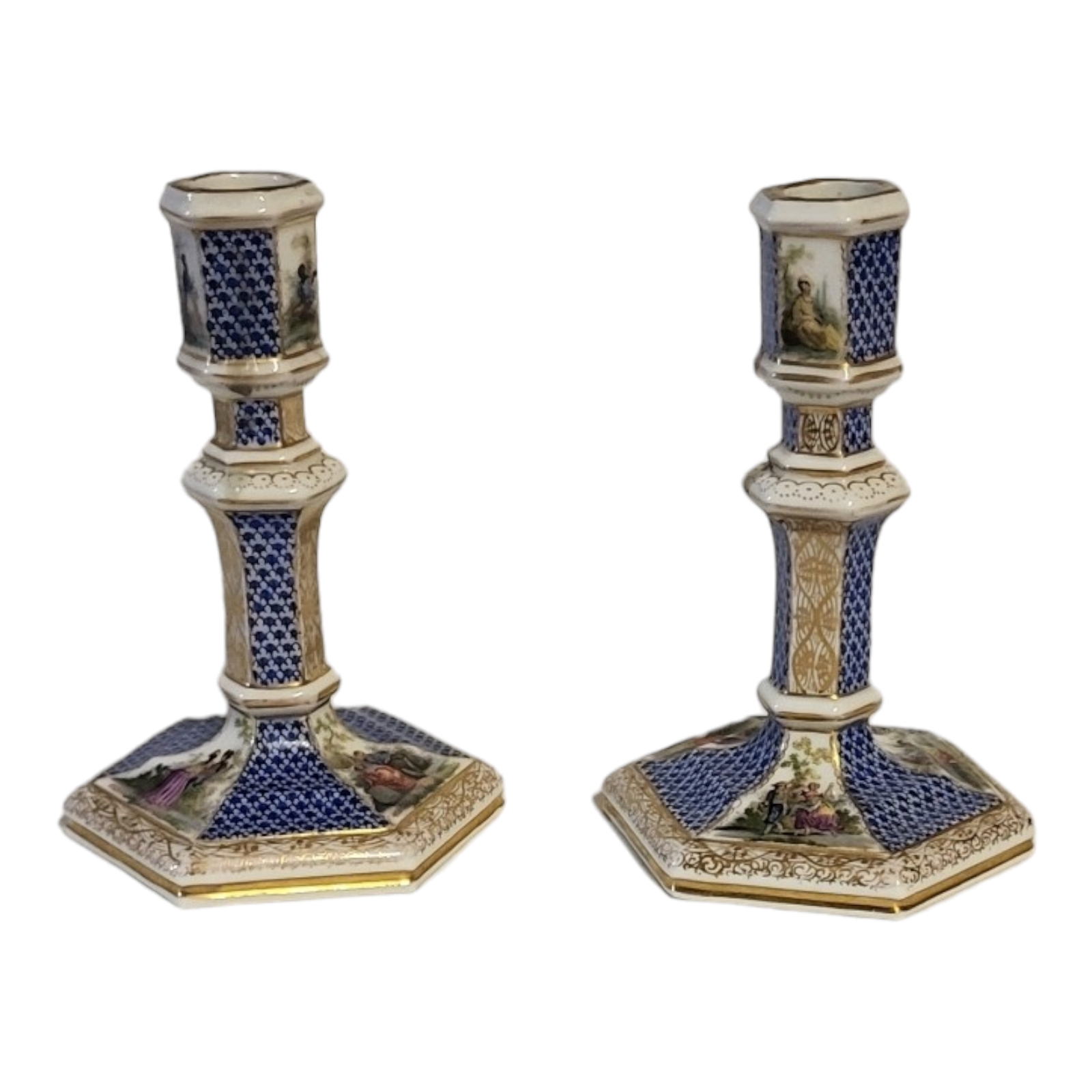 KPM - ROYAL BERLIN WORKS, A PAIR OF 19TH CENTURY HARD PASTE PORCELAIN TABLETOP CANDLESTICKS Both