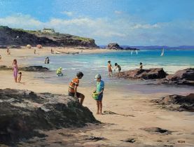 ALFRED ALLEN (NELSON), BN 1944, A SCOTTISH OIL ON CANVAS Landscape, beach scene, children playing,