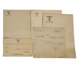 ADOLF HITLER PERSONAL STATIONERY + LETTER Three blank, unused pieces of Adolf Hitler's personal