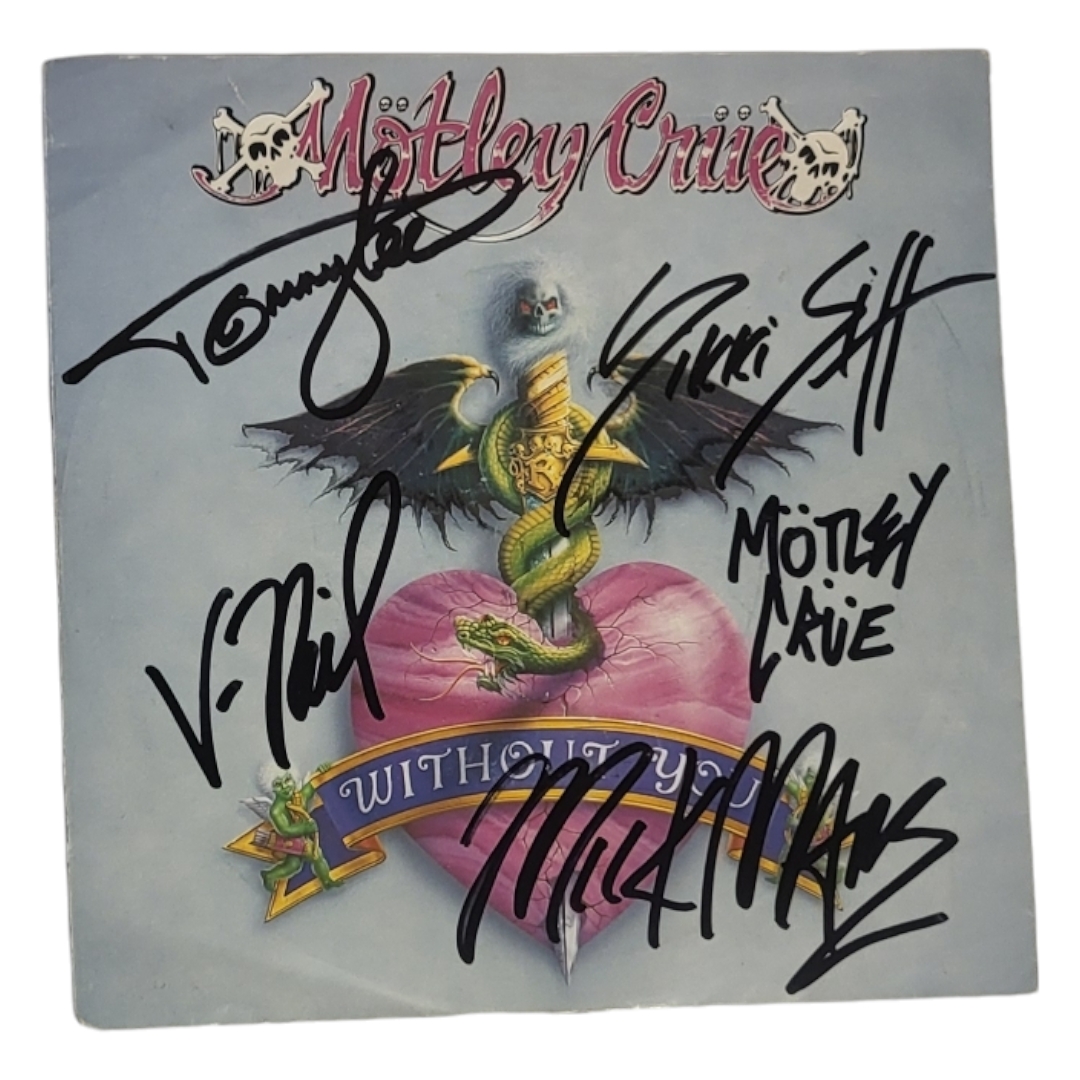 MÖTLEY CRÜE, SIGNED RECORD - WITHOUT YOU Signed by Vince Neil, Nikki Sixx, Mick Mars and Tommy Lee