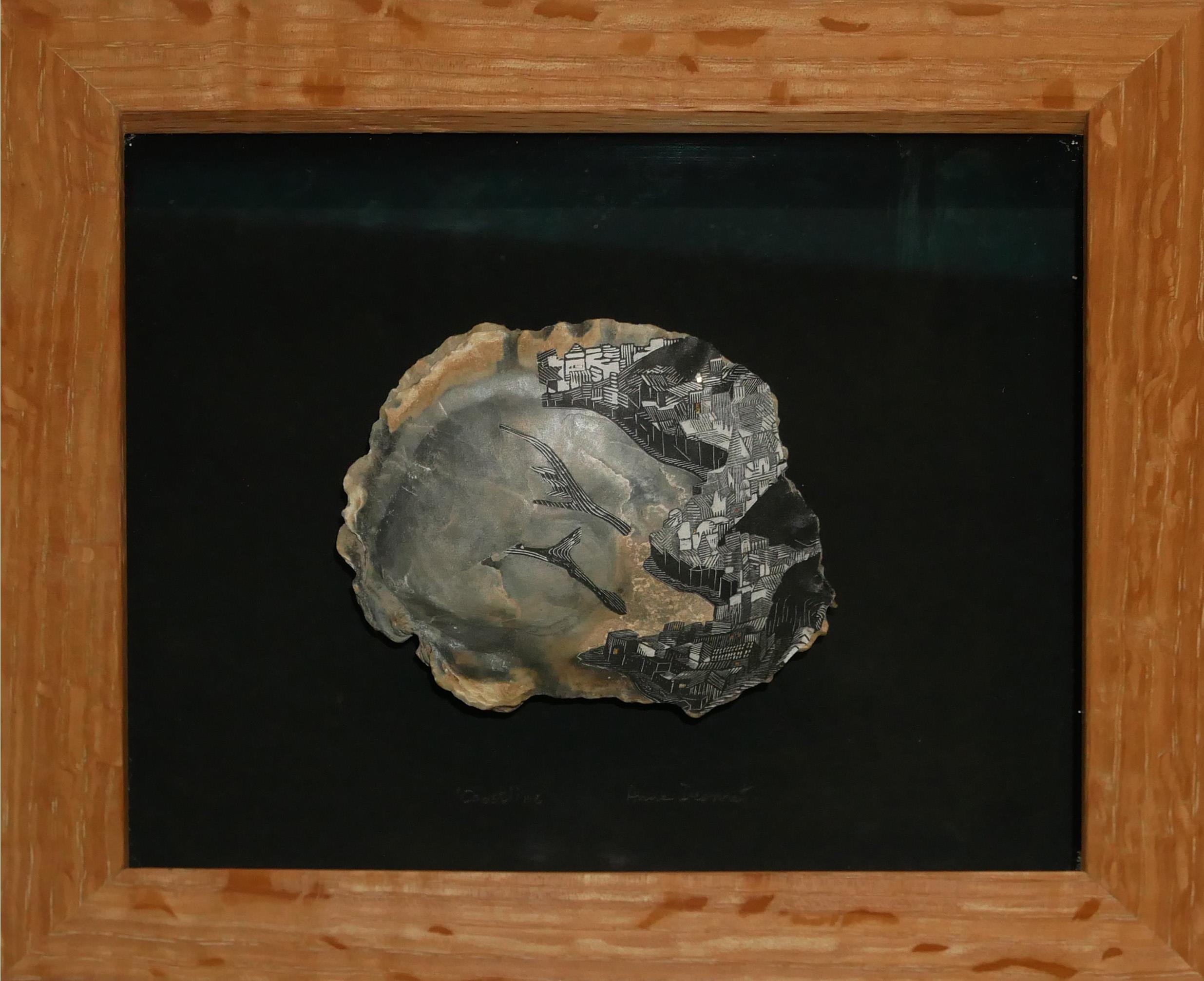 ANNE DESMET, COLLAGE ON SEASHELL Titled ‘Coastline’, 2003, signed below, dated verso, framed and - Image 7 of 9