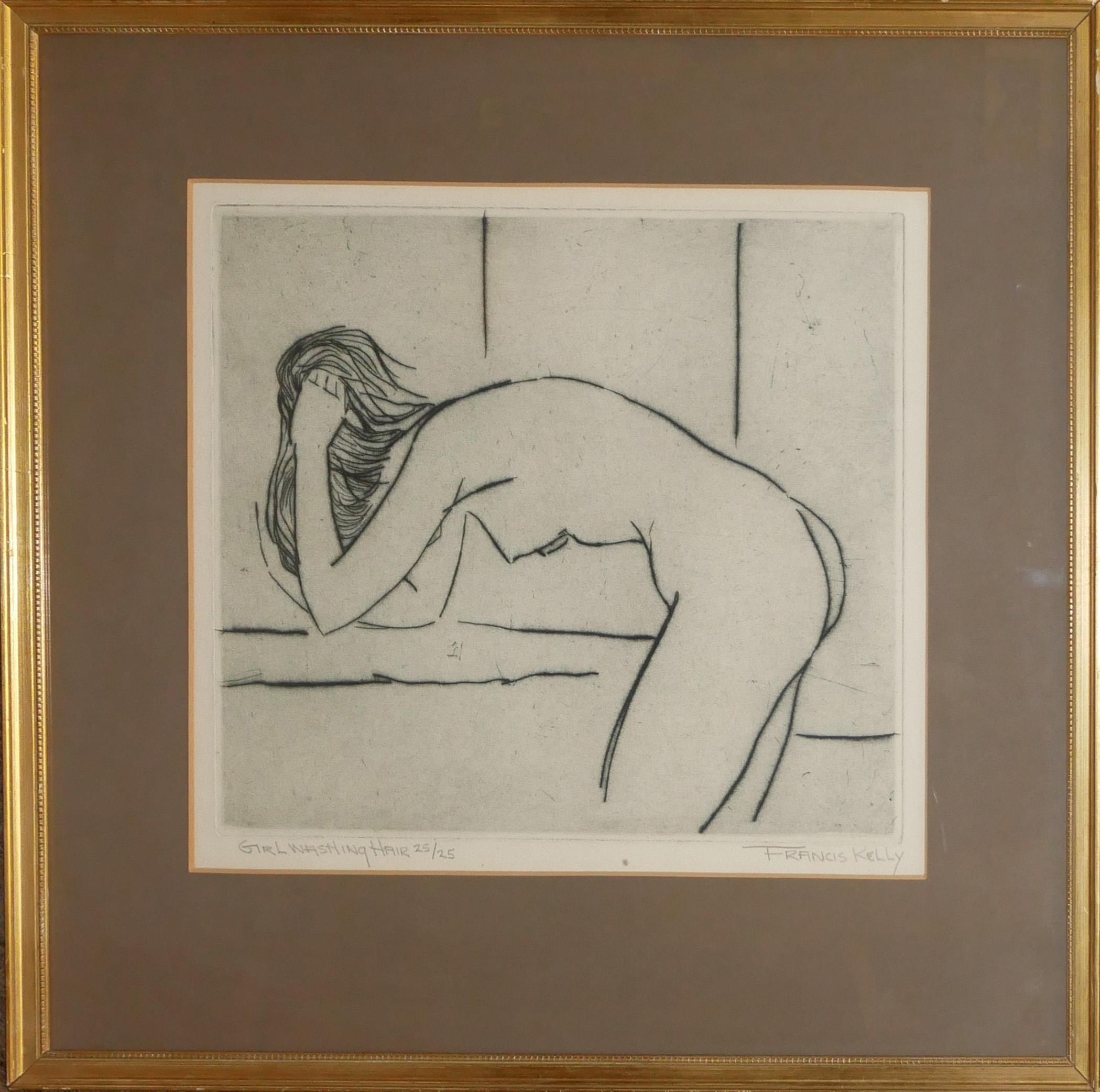 FRANCIS KELLY, AMERICAN, 1927 - 2012, LIMITED EDITION (25/25) PEN/INK ON CARD Titled ‘Girl Washing - Image 3 of 7