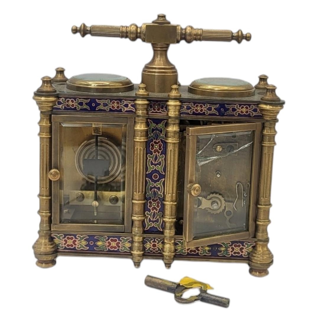 A 19TH CENTURY FRENCH STYLE GILT BRONZE DOUBLE-CLOISONNÉ CARRIAGE CLOCK Two adjacent bevelled - Image 4 of 4