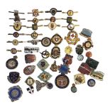 A COLLECTION OF VINTAGE GILT METAL AND ENAMEL BADGES To include Prefect, Ballroom dancing and