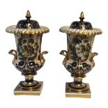 A PAIR OF FINE EARLY ENGLISH CAMPANA SHAPED PEDESTAL VASES AND COVERS, CIRCA 1805 - 1830 Probably