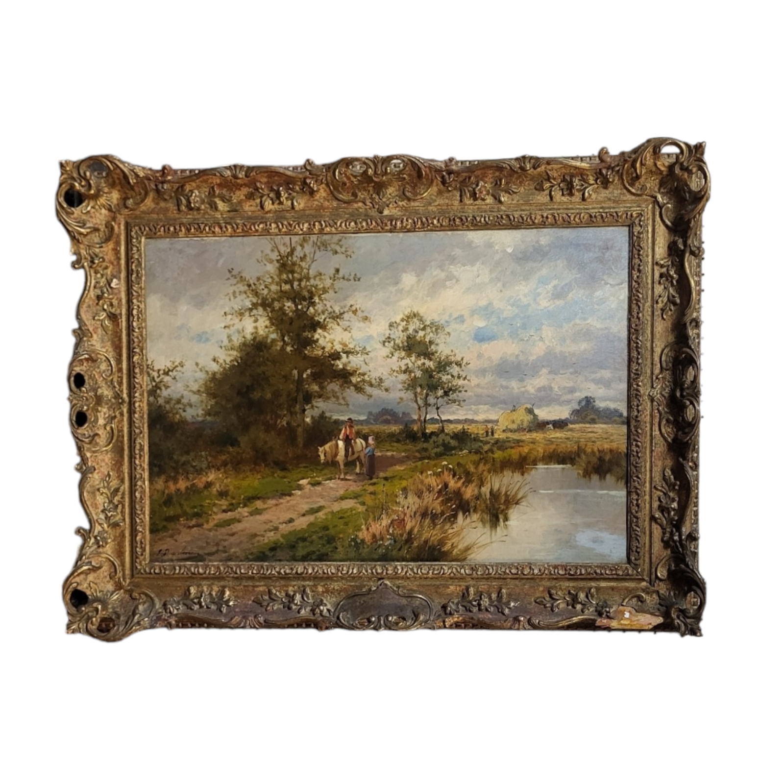 J.D. ASHMAN?, A 19TH CENTURY OIL ON CANVAS Landscape, harvest time, indistinctly signed, gilt