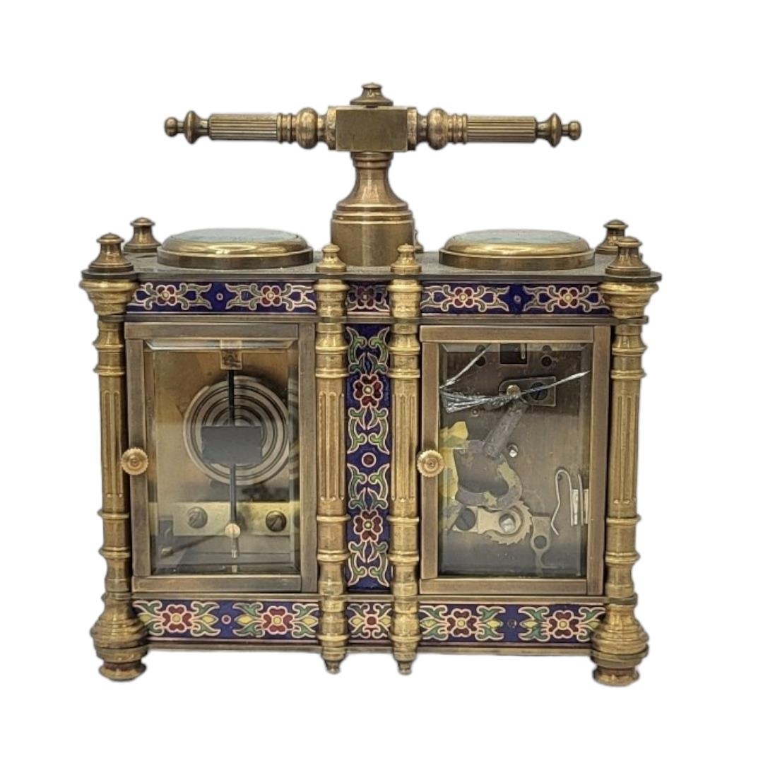 A 19TH CENTURY FRENCH STYLE GILT BRONZE DOUBLE-CLOISONNÉ CARRIAGE CLOCK Two adjacent bevelled - Image 3 of 4