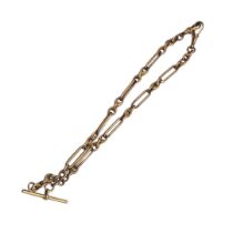 AN EARLY 20TH CENTURY 9CT GOLD DOUBLE ALBERT WATCH CHAIN Having a dog clasp and T bar. (approx 38cm)