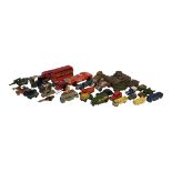 A COLLECTION OF VINTAGE TIN PLATE AND DIECAST MODEL VEHICLES To include a Triang Minic fire engine,