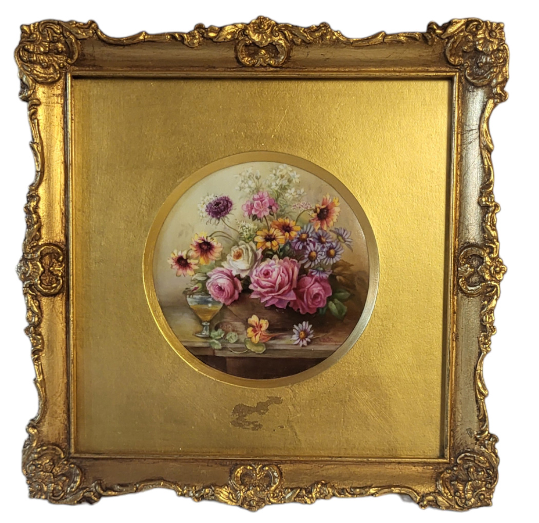 PHILLIPS FOR ROYAL WORCESTER, A PORCELAIN CIRCULAR PLAQUE OF STILL LIFE, DATED 1918 Polychrome - Image 2 of 7