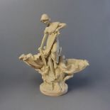 A 19TH CENTURY STYLE PARIAN FIGURE OF SEATED MAIDEN Flanked by two oyster shells above stylised