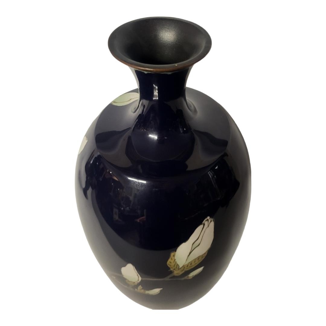 A LATE 19TH CENTURY JAPANESE MEIJI PERIOD BLACK ENAMEL CLOISONNÉ VASE With everted neck and rim, - Image 2 of 4