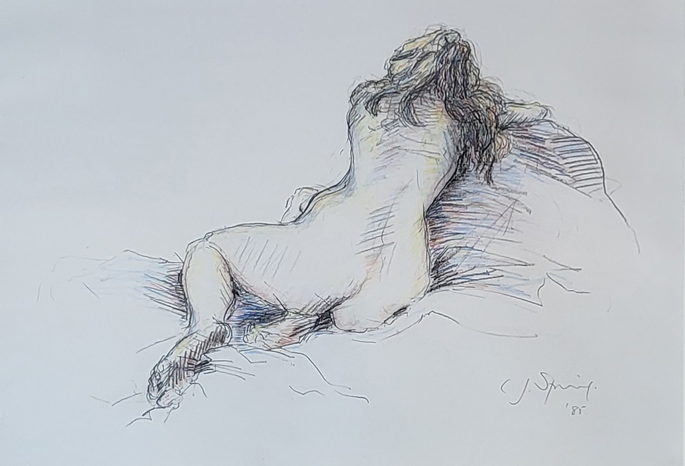 CHRIS SPRING, A 20TH CENTURY PASTEL NUDE STUDY Reclining female, signed C.J. Spring lower right,