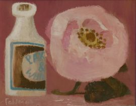 MARY FEDDEN, R.A. BRITISH, 1915 - 2012, GOUACHE ON BOARD FRAMED Titled ‘Pink Rose 2’. (24cm x 20cm/