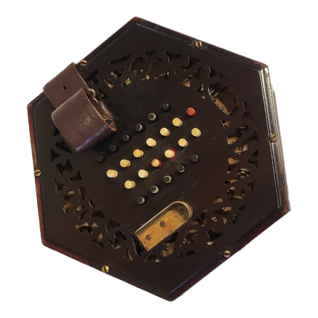 LACHENAL AN CO., A LATE 19TH/EARLY 20TH CENTURY MAHOGANY CONCERTINA Twenty-four push button, in a - Image 4 of 5