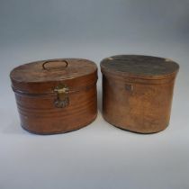 A VICTORIAN OVAL WOODEN HAT BOX AND COVER Along with metal based tophat box and cover, overpainted