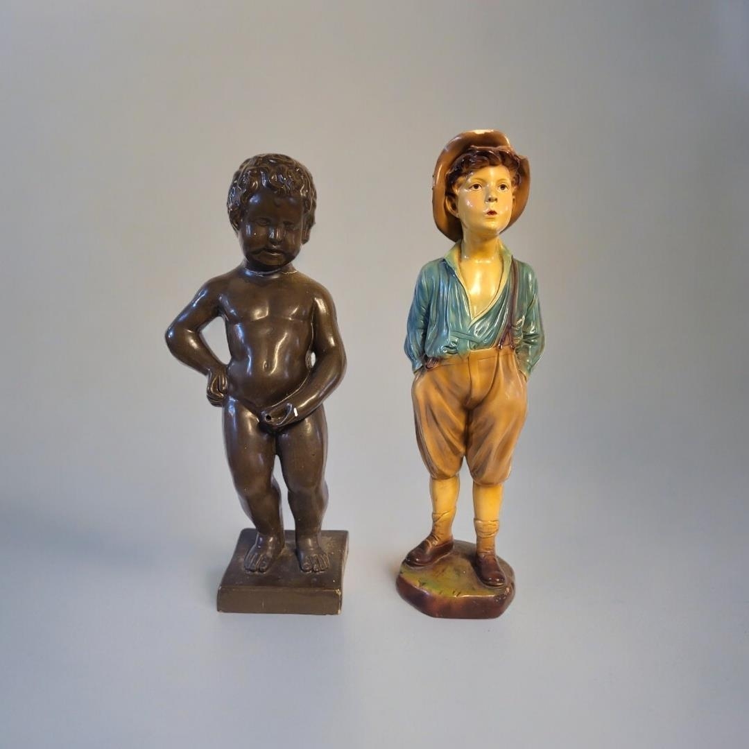 A MID 20TH CENTURY BROWN BRONZED GLAZED EARTHENWARE FIGURE OF A NUDE ITALIAN BOY Standing
