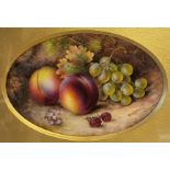 R. SEBRIGHT FOR ROYAL WORCESTER, FINE PORCELAIN OVAL PLAQUE Painted with fallen fruit, dated 1926,